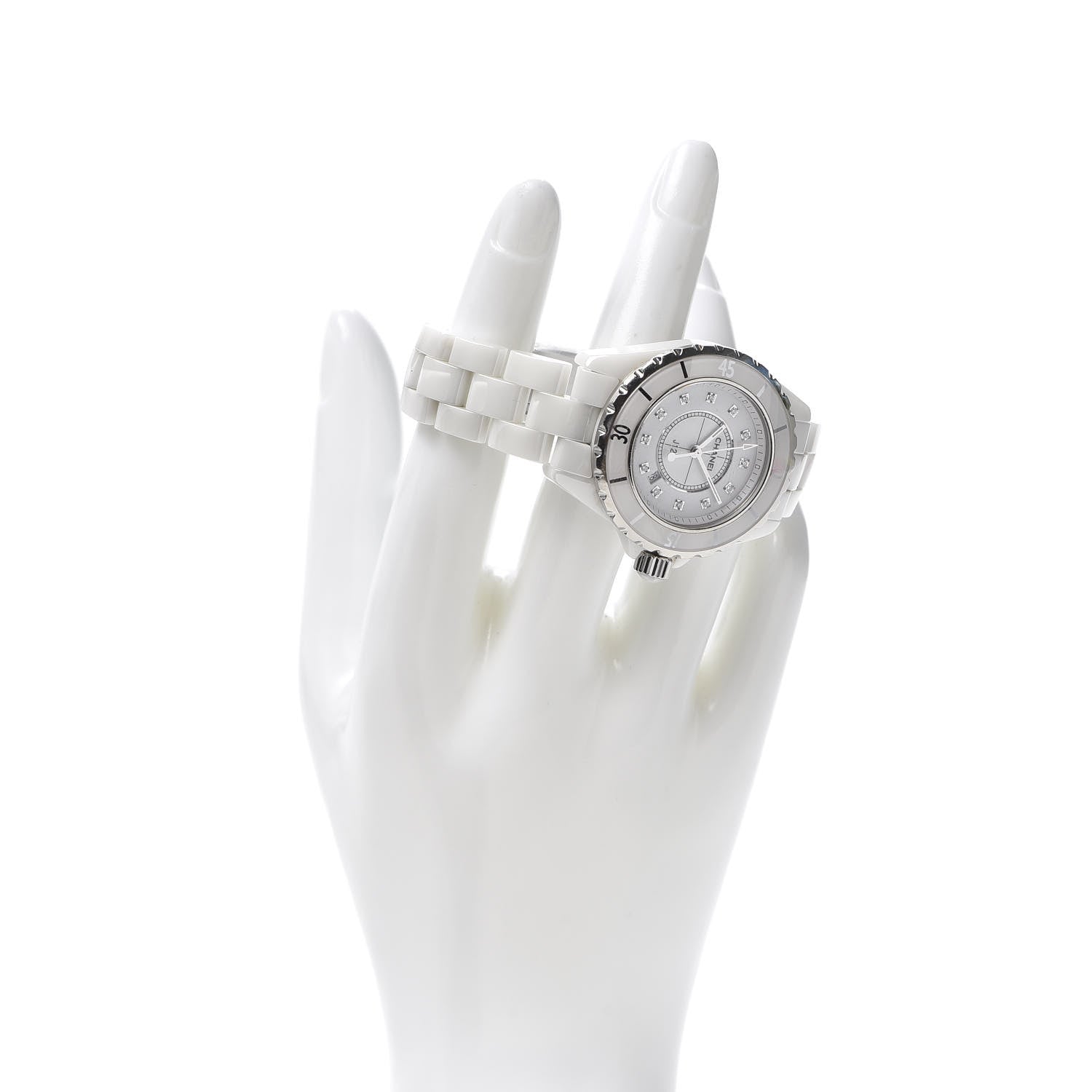 Chanel Stainless Steel Ceramic Diamond 33mm J12 Quartz Watch White 2 of 8