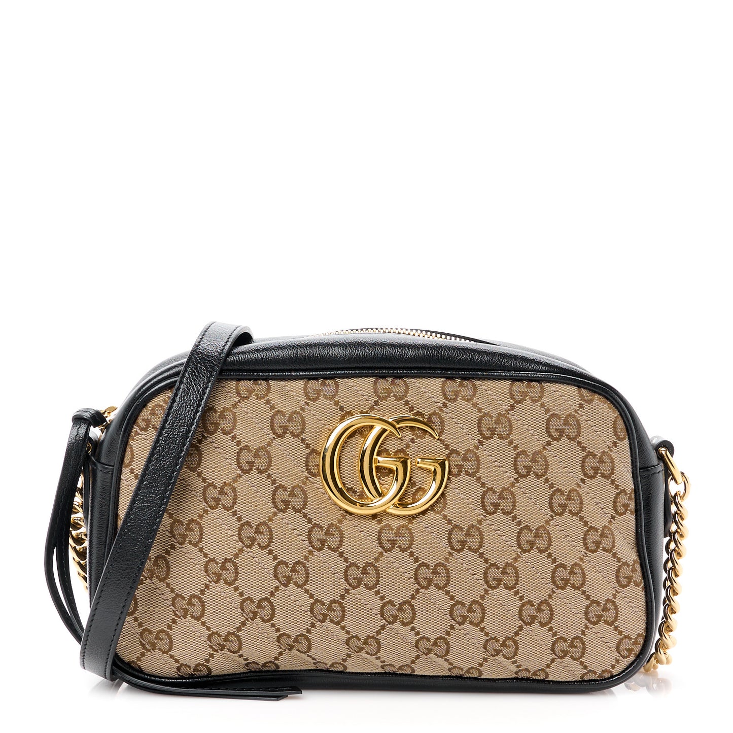 Monogram Matelasse Diagonal Small GG Marmont Chain Shoulder Bag Beige Black
