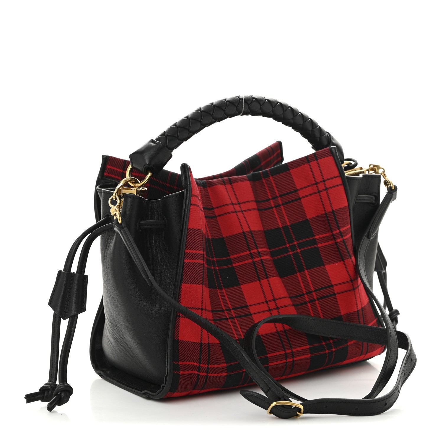 Mulberry Calfskin Tartan Cotton Canvas Small Iris Tote Black Red Multicolor 3 of 12