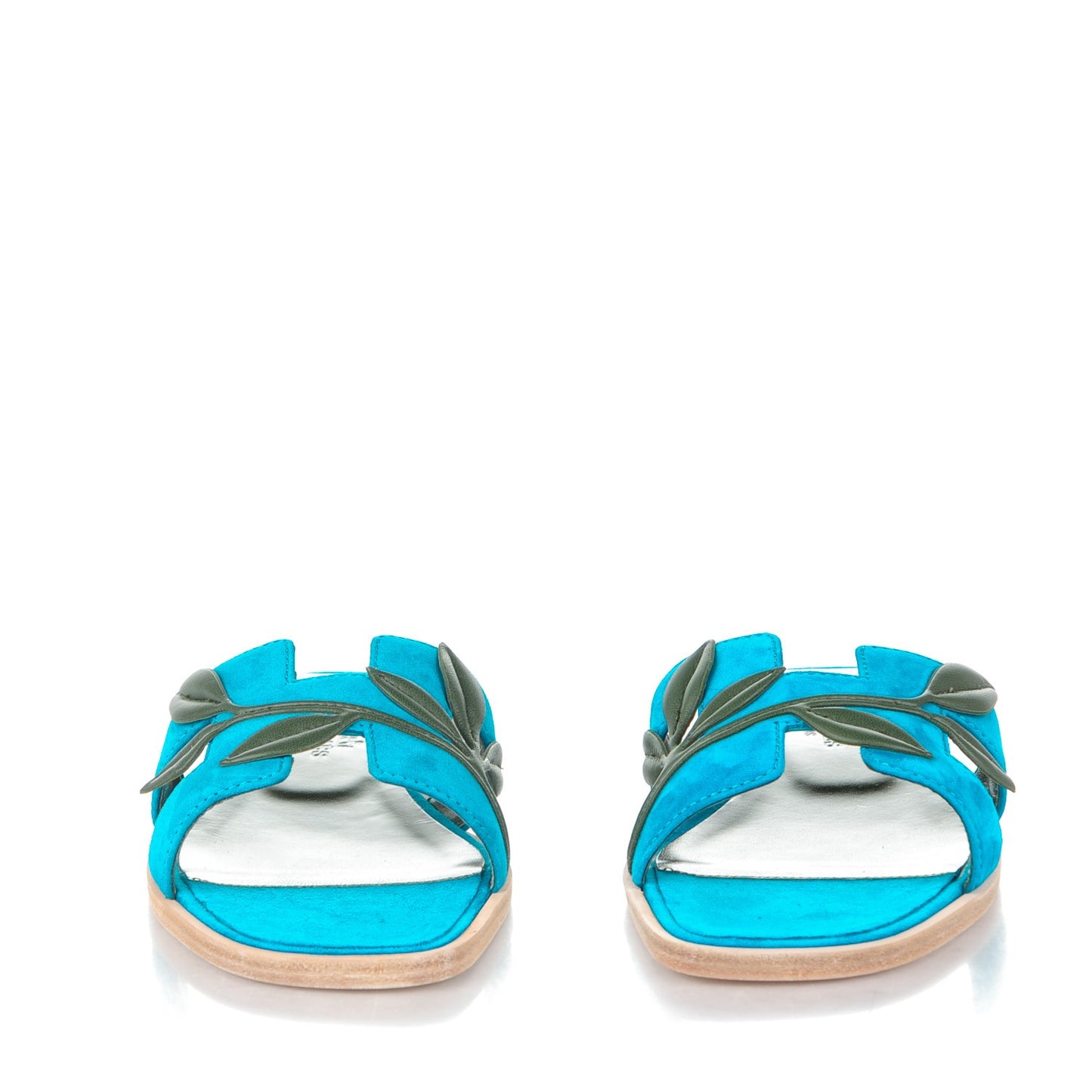 Suede Goatskin Nappa Oran Laurier Sandals 35 Bleu Thalassa Khaki