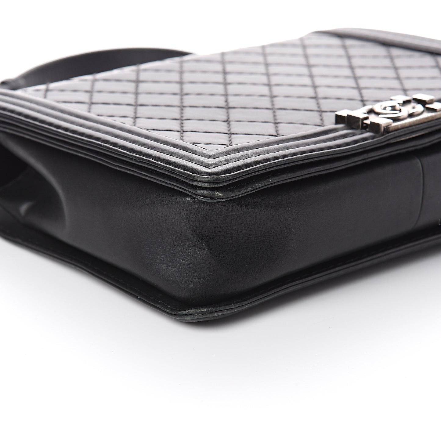Lambskin Quilted Large Boy Flap Black