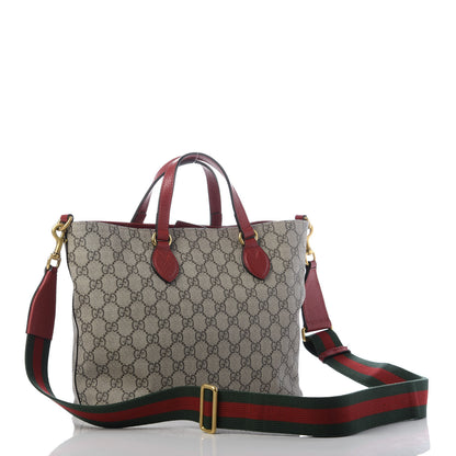 Gucci Soft GG Supreme Monogram Web Bosco Patch Small Crossbody Tote Beige Malva Hibiscus Red 3 of 9