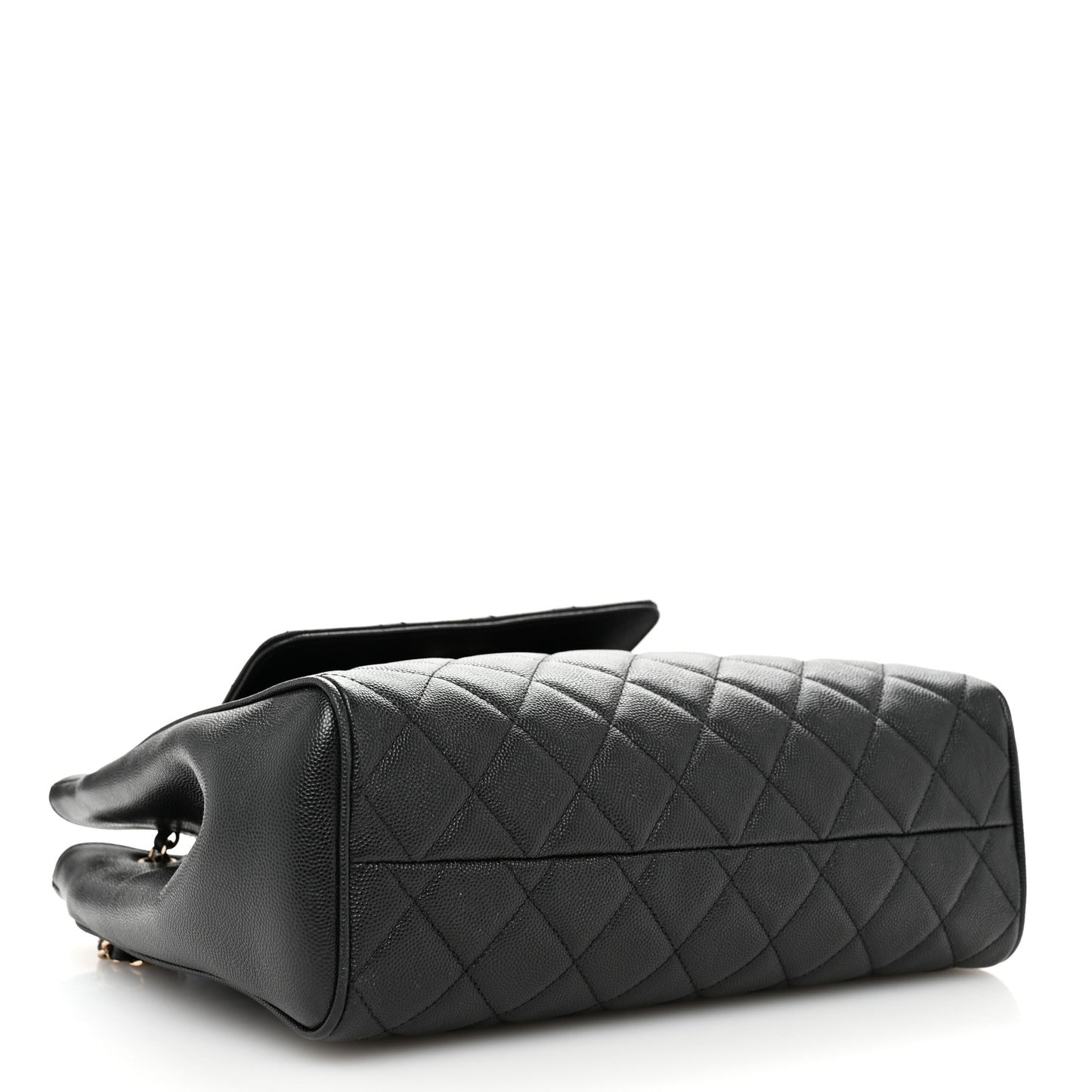 Caviar Quilted In Out Flap Shopping Tote Black