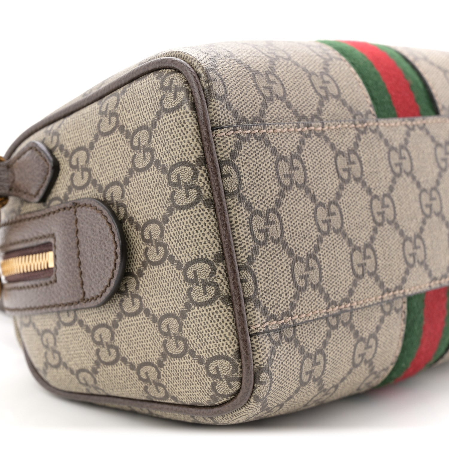 Gucci GG Supreme Monogram Textured Dollar Calfskin Web Mini Ophidia Top Handle Bag Beige Ebony New Acero 9 of 11