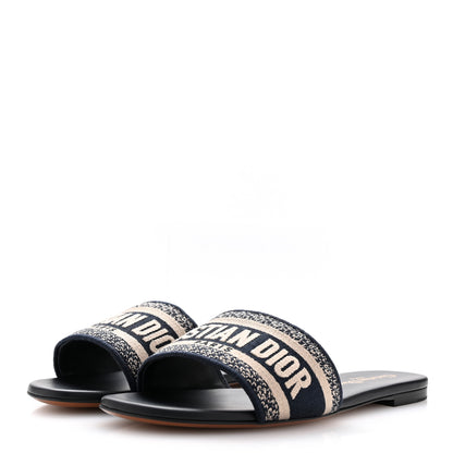 Christian Dior Canvas Embroidered Dway Mules Slide Sandals 38.5 Deep Blue 39 Deep Blue 4 of 10
