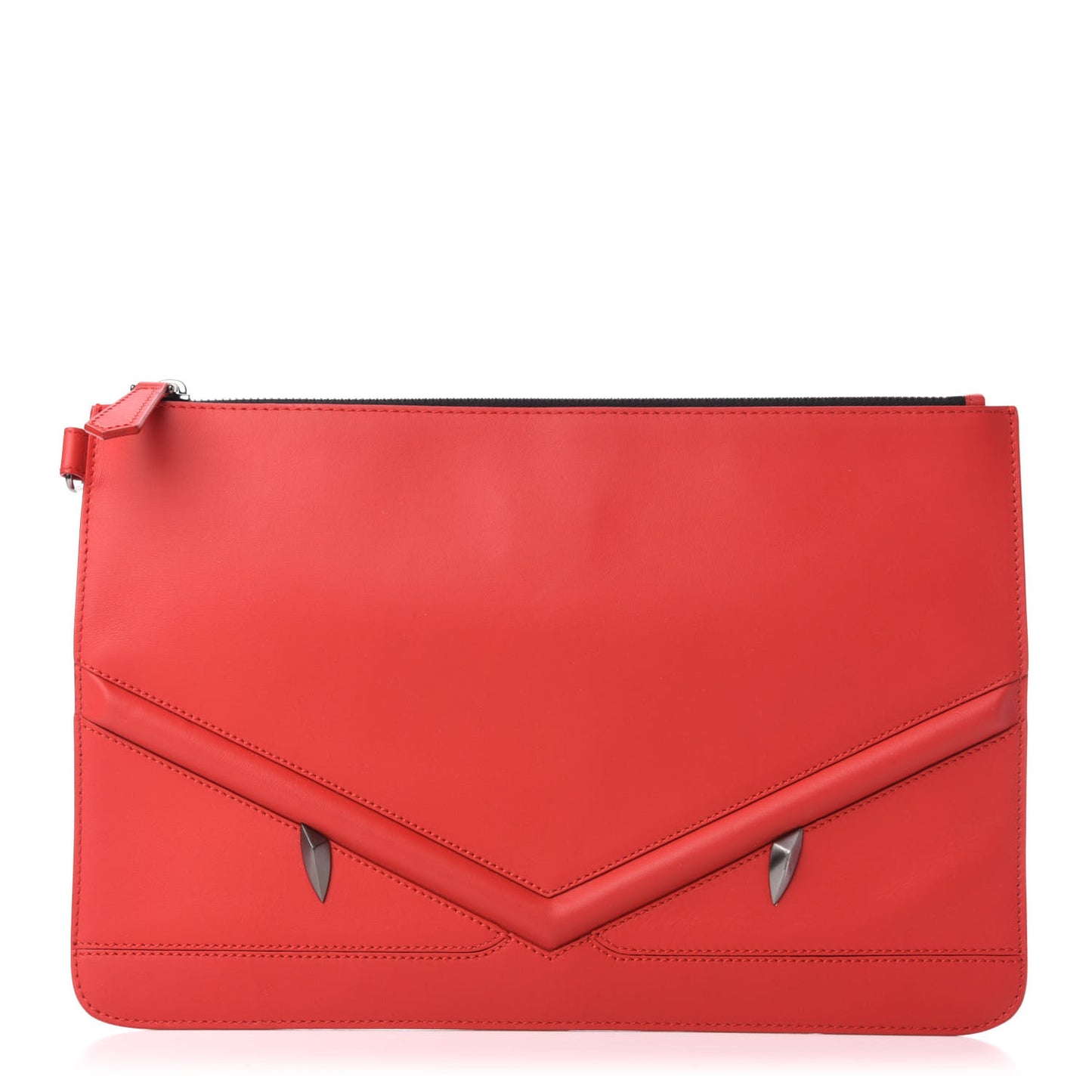 Vitello Century Eyebrow Monster Eyes Embossed Flat Pouch Rosso