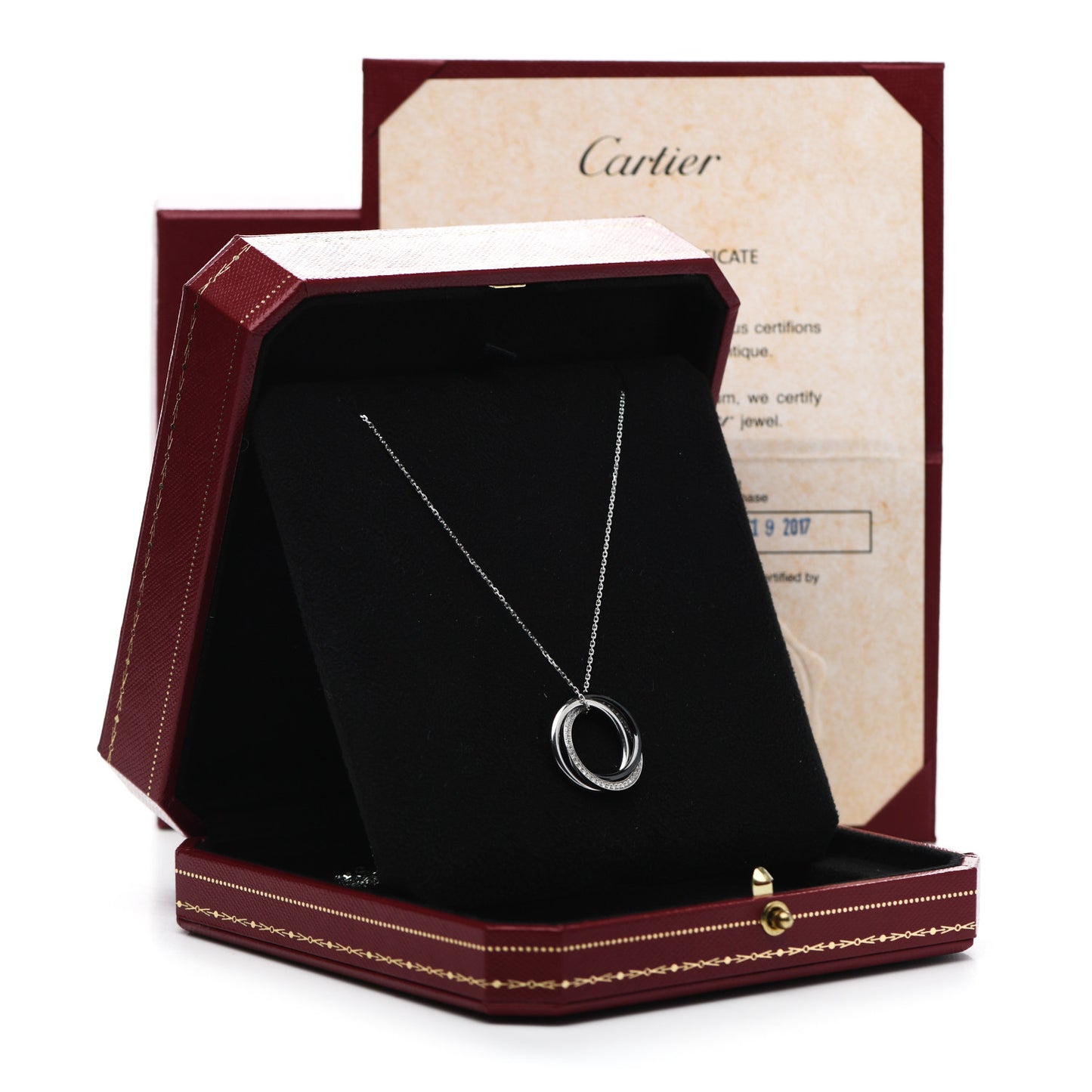 18K White Gold Palladium Black Ceramic Diamond Trinity Pendant Necklace