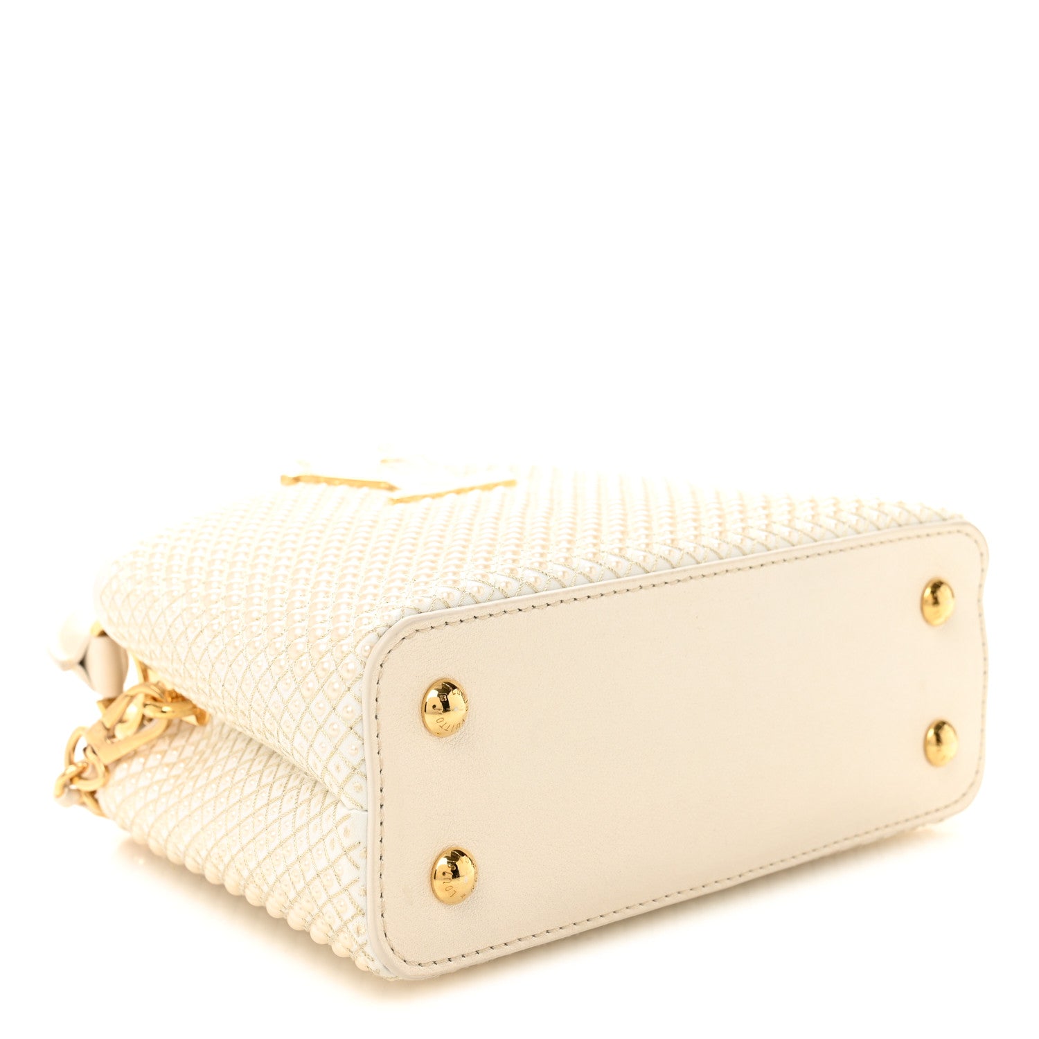 Louis Vuitton Metallic Calfskin Satin Pearl Embellished Mini Treasure Capucines Cream 4 of 9