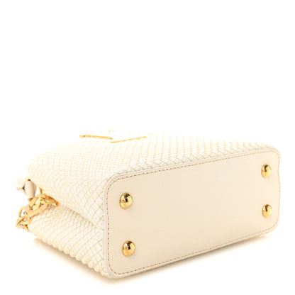 Louis Vuitton Metallic Calfskin Satin Pearl Embellished Mini Treasure Capucines Cream 4 of 9