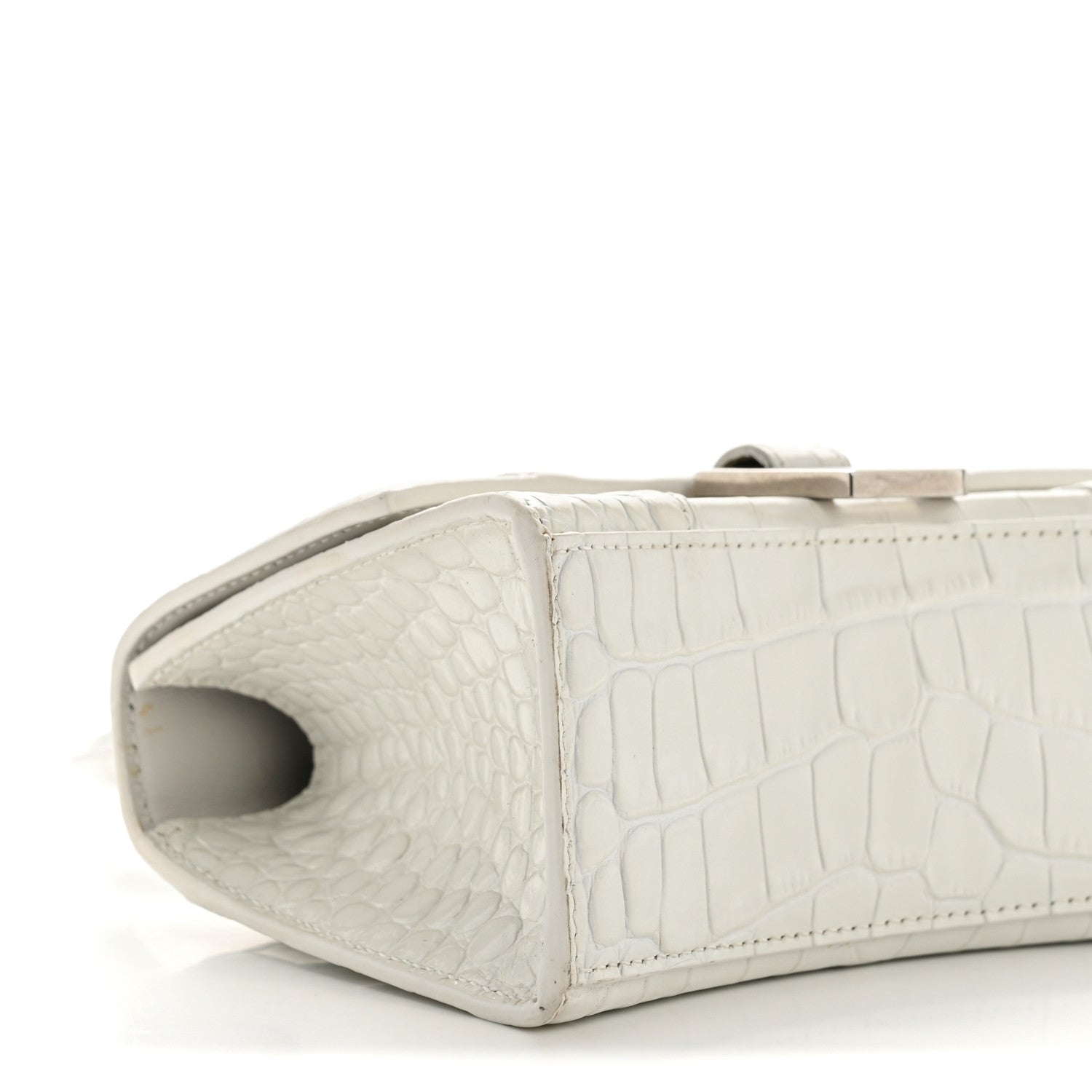 Balenciaga Shiny Calfskin Crocodile Embossed Hourglass Top Handle Bag XS White 9 of 13