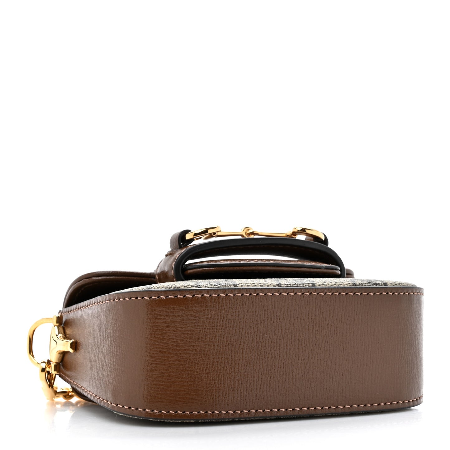 GG Supreme Monogram Azalea Calfskin Web Horsebit 1955 Wallet On Strap Beige Ebony Brown Sugar