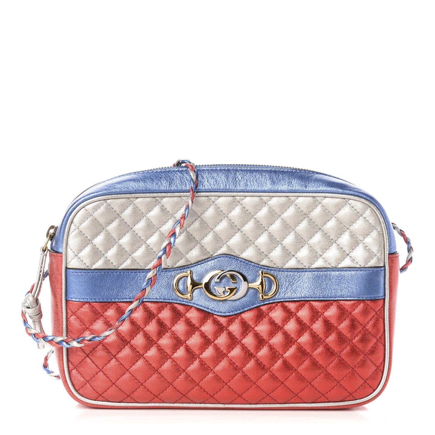 Laminated Nappa Trapuntata Small Zumi Shoulder Bag Rosso Marine Argento