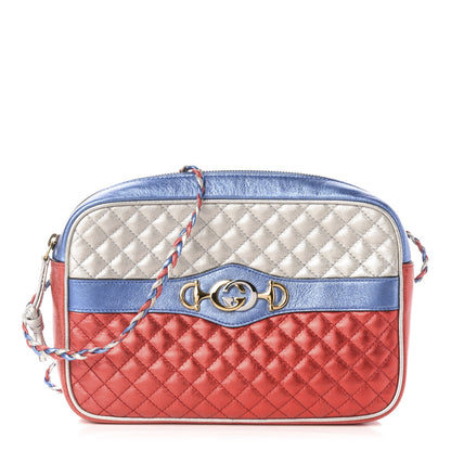 Gucci Laminated Nappa Trapuntata Small Zumi Shoulder Bag Rosso Marine Argento 1 of 11
