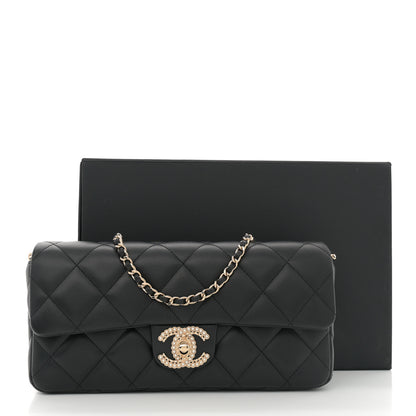 Chanel Lambskin Quilted Pearl CC Flap Clutch Black 11 of 11