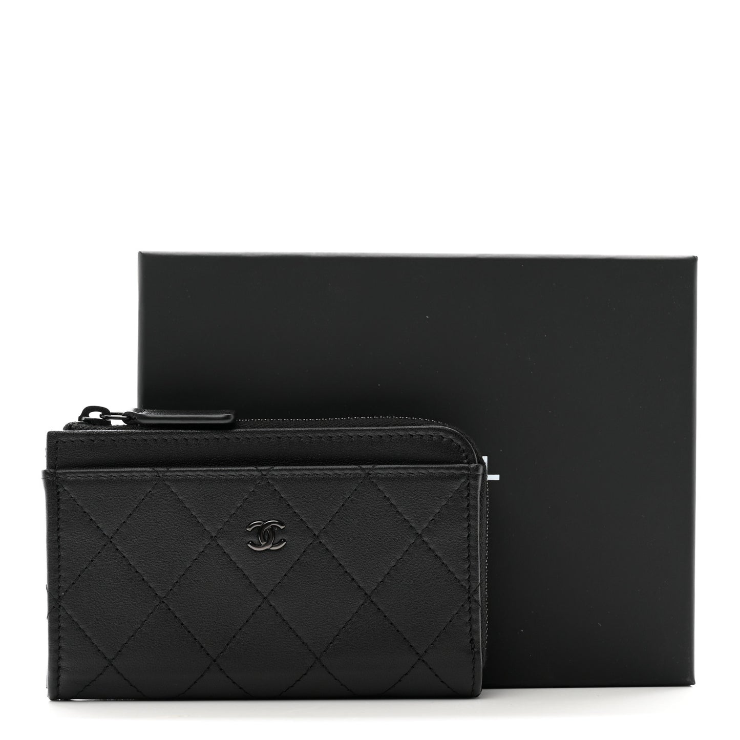 Lambskin Quilted Zip Card Holder So Black