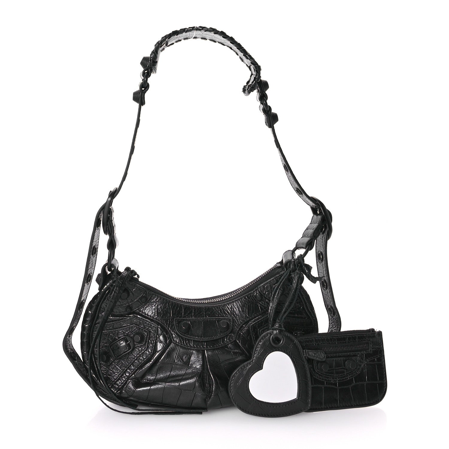 Balenciaga Extra Supple Calfskin Crocodile Embossed Monochrome Le Cagole Shoulder Bag XS Black 3 of 11