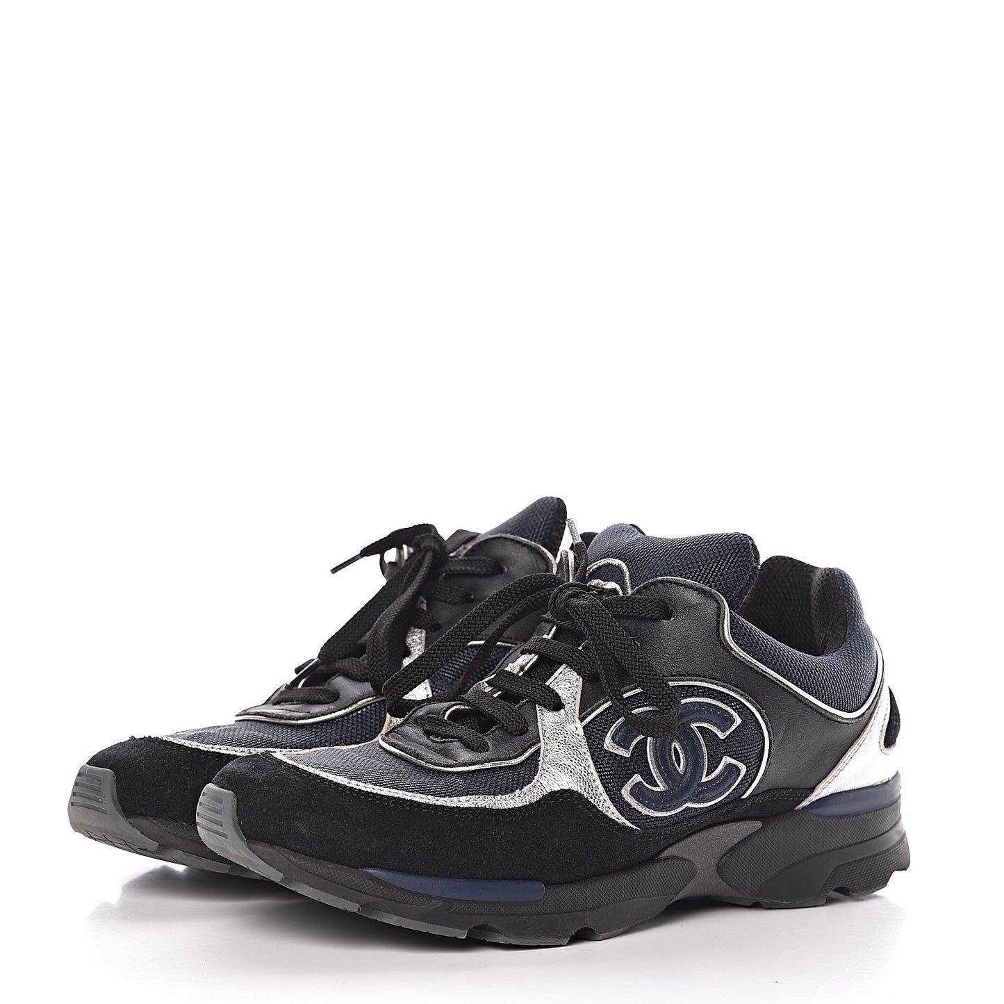 Suede Calfskin CC Sneakers 36.5 Black Navy