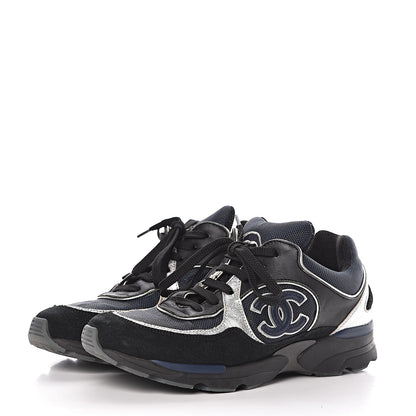 Chanel Suede Calfskin CC Sneakers 36.5 Black Navy 3 of 9