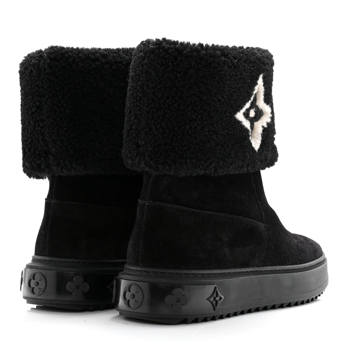 Suede Calfskin Shearling Snowdrop Flat Ankle Boot 36 Black