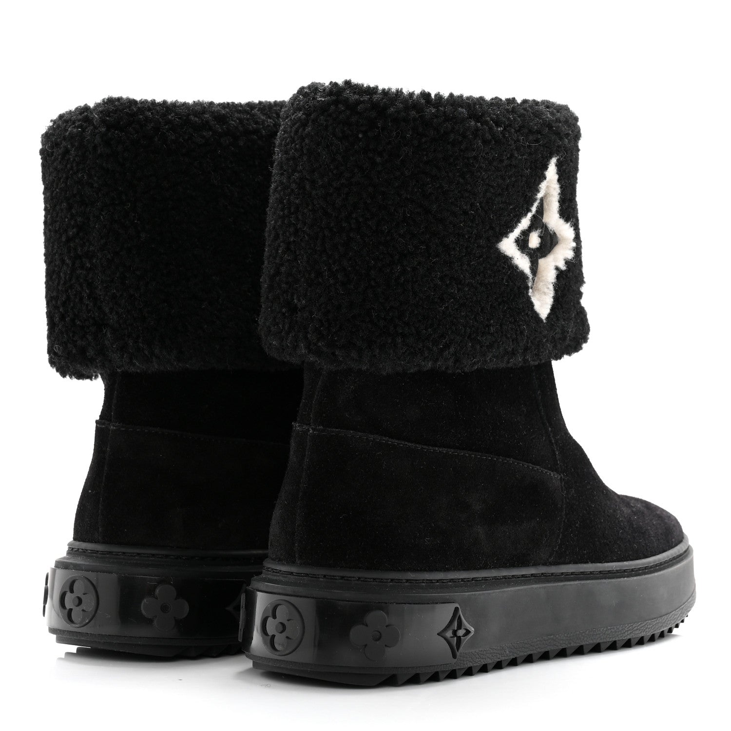 Louis Vuitton Suede Calfskin Shearling Snowdrop Flat Ankle Boot 36 Black 4 of 11
