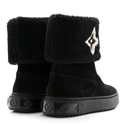 Louis Vuitton Suede Calfskin Shearling Snowdrop Flat Ankle Boot 36 Black 4 of 11