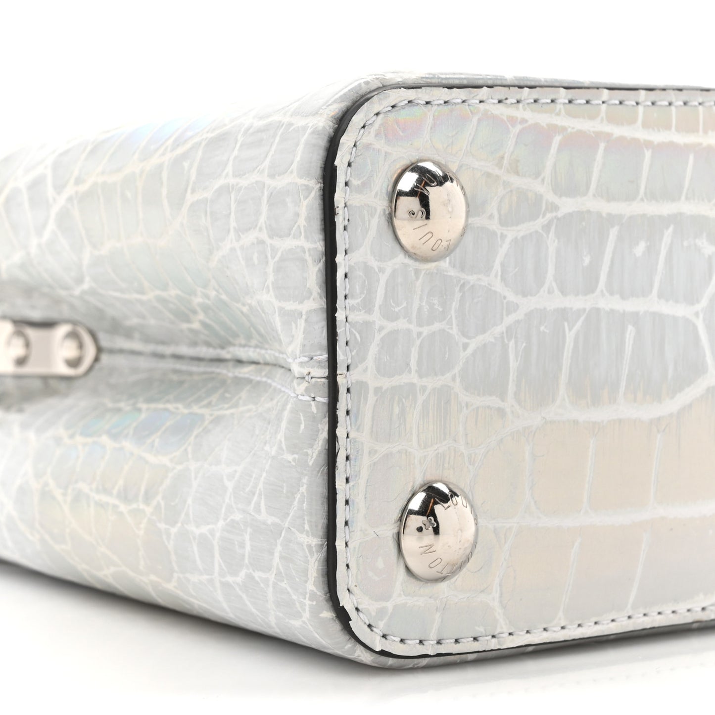 Iridescent Alligator Capucines BB Silver