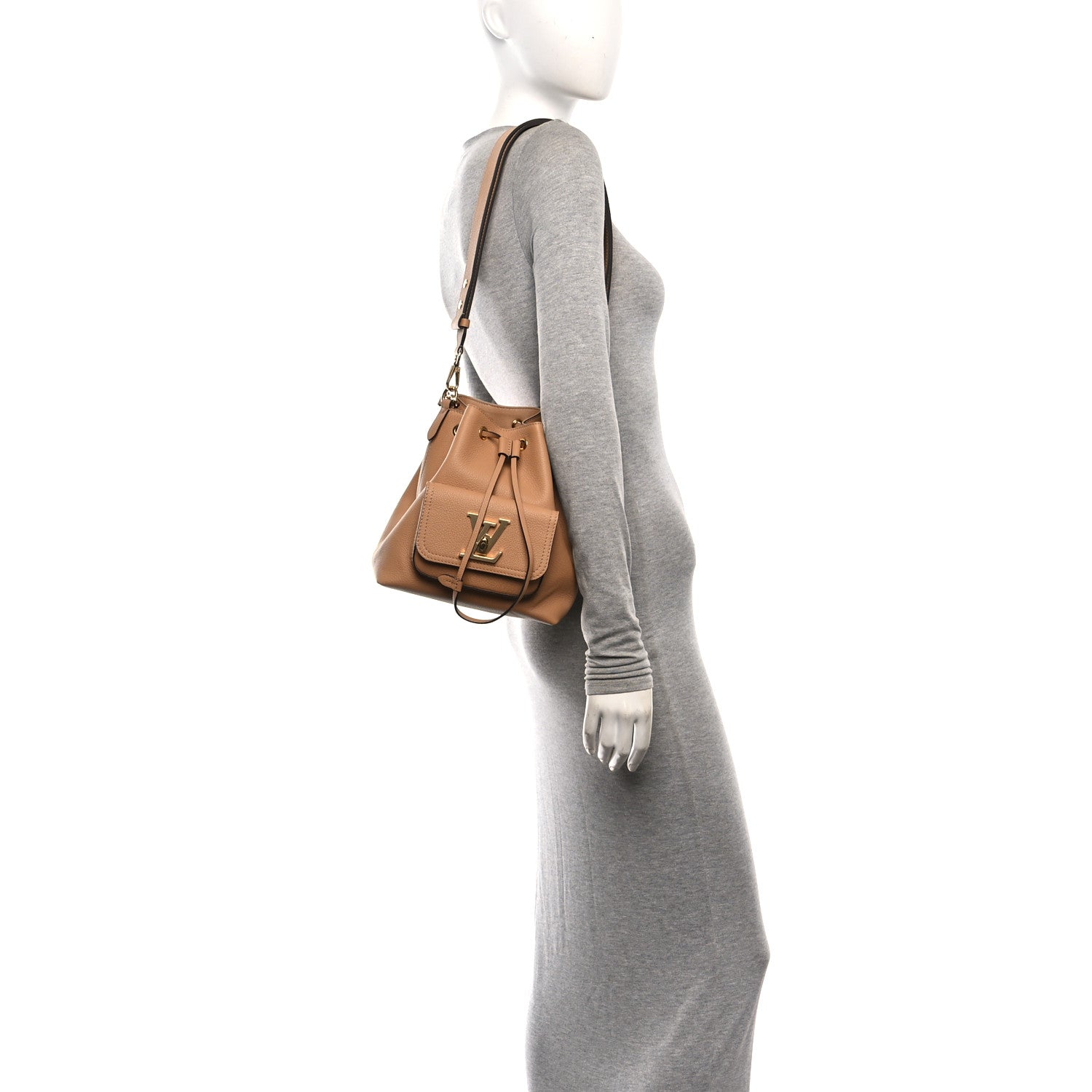 Louis Vuitton Calfskin Lockme Bucket MM Arizona Beige 2 of 9