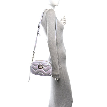 Gucci Iridescent Nappa Chevron Matelasse Small GG Marmont Chain Shoulder Bag Iridescent Snow Light Blue 2 of 11