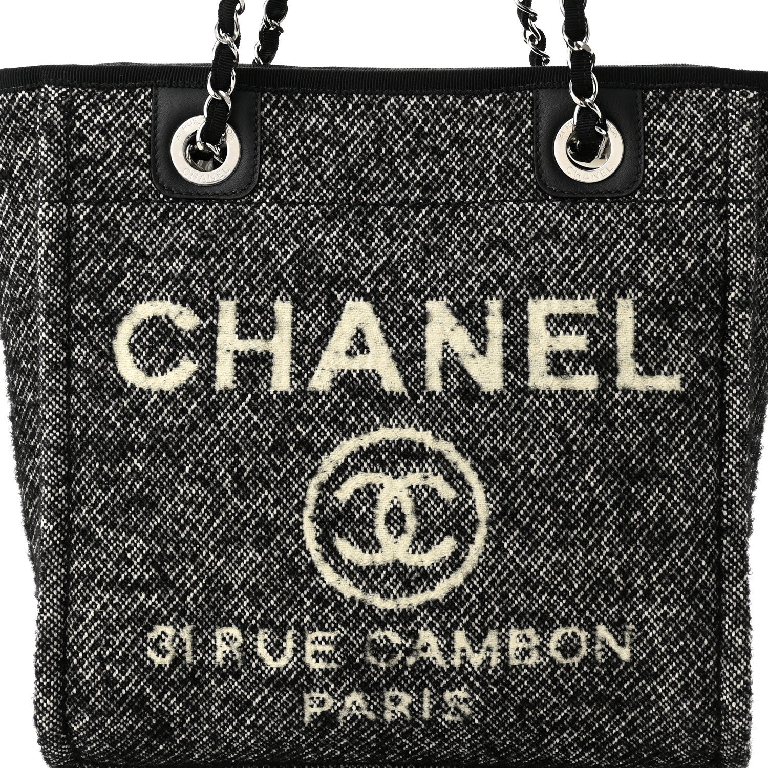 Chanel Mixed Fibers Calfskin Mini Deauville Tote Black White 8 of 10