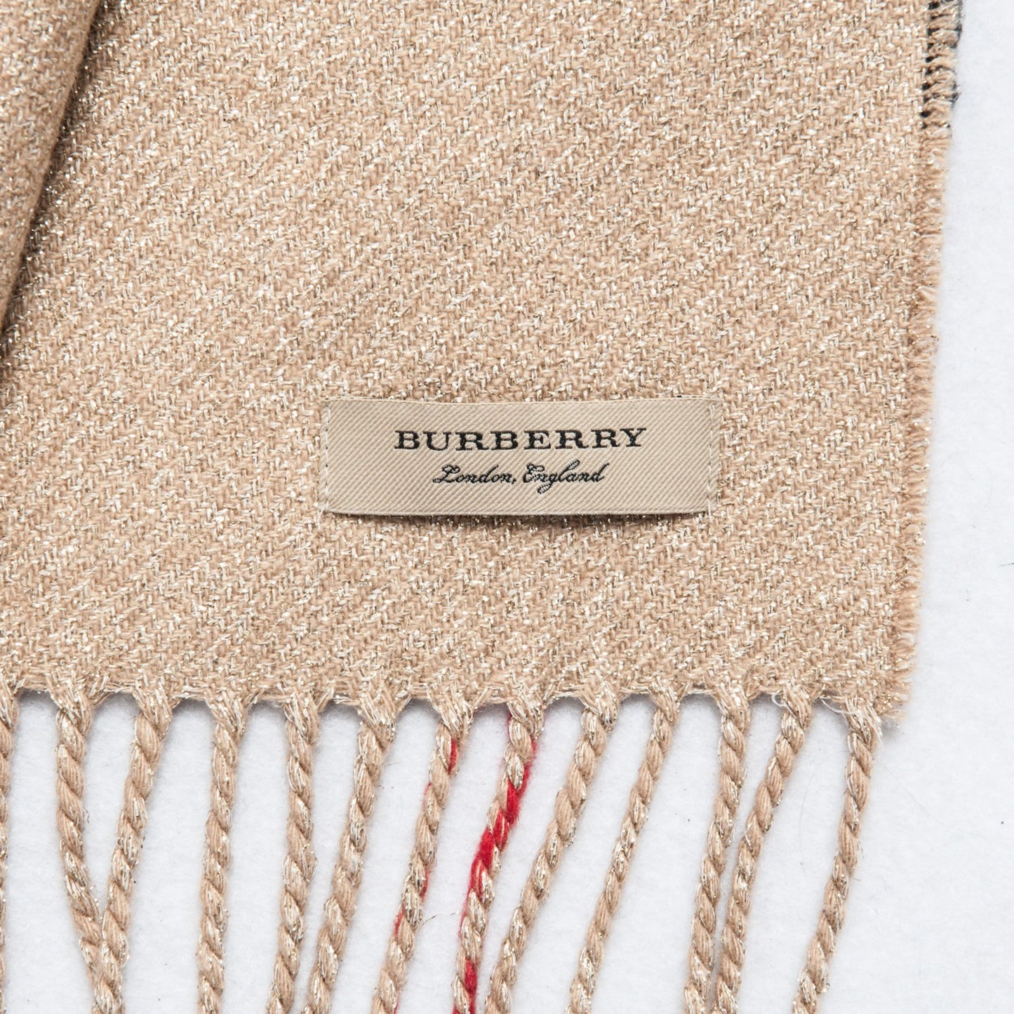 Cashmere Metallic Reversible Giant Check Fringe Scarf Camel Gold