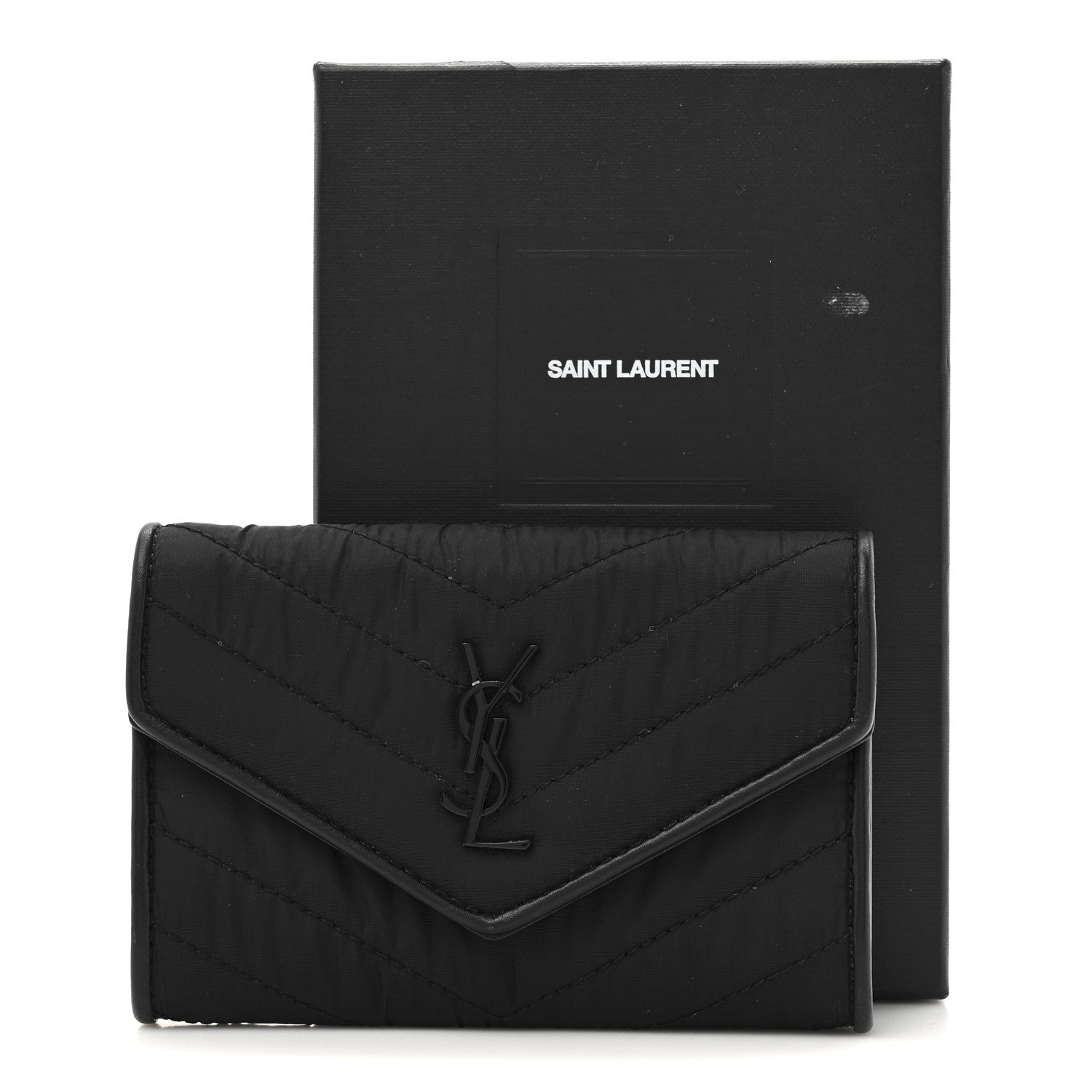 Saint Laurent Calfskin Nylon Matelasse Chevron Small Monogram Envelope Wallet Black 8 of 8