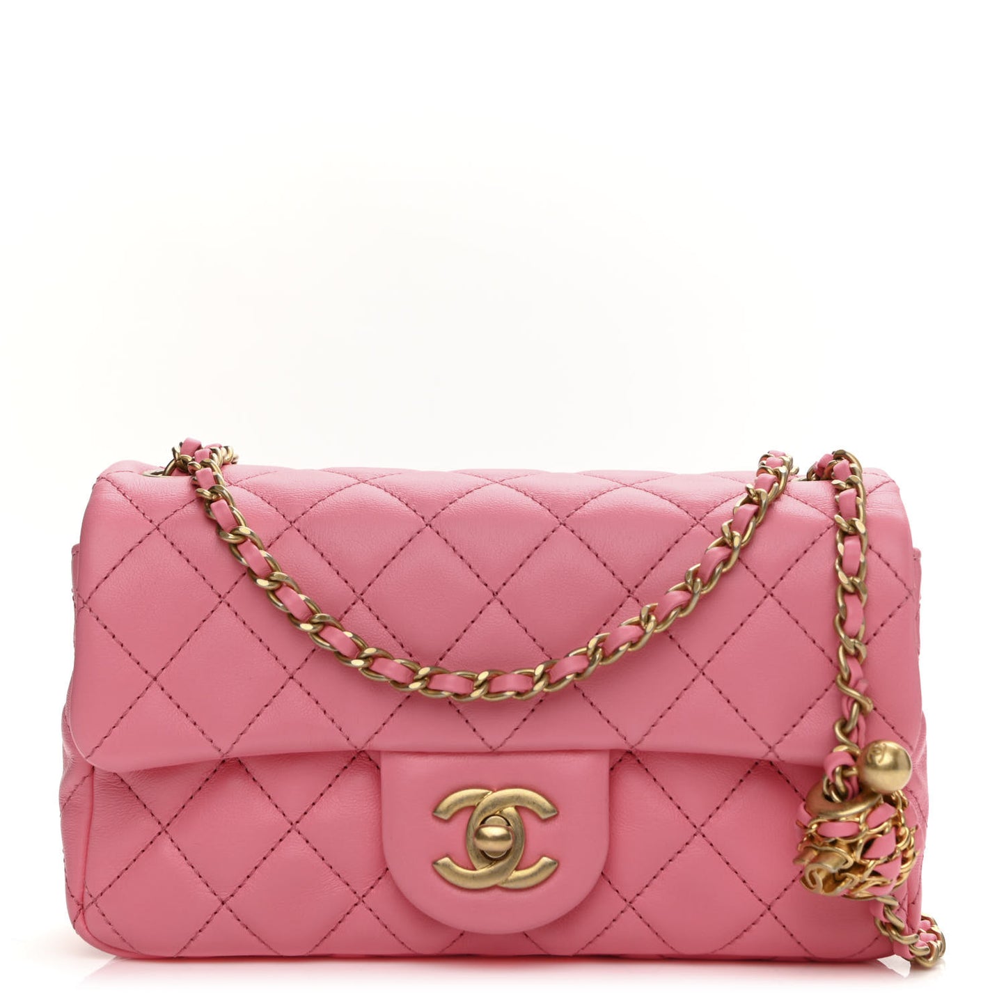 Lambskin Quilted Mini Rectangular Pearl Crush Flap Pink