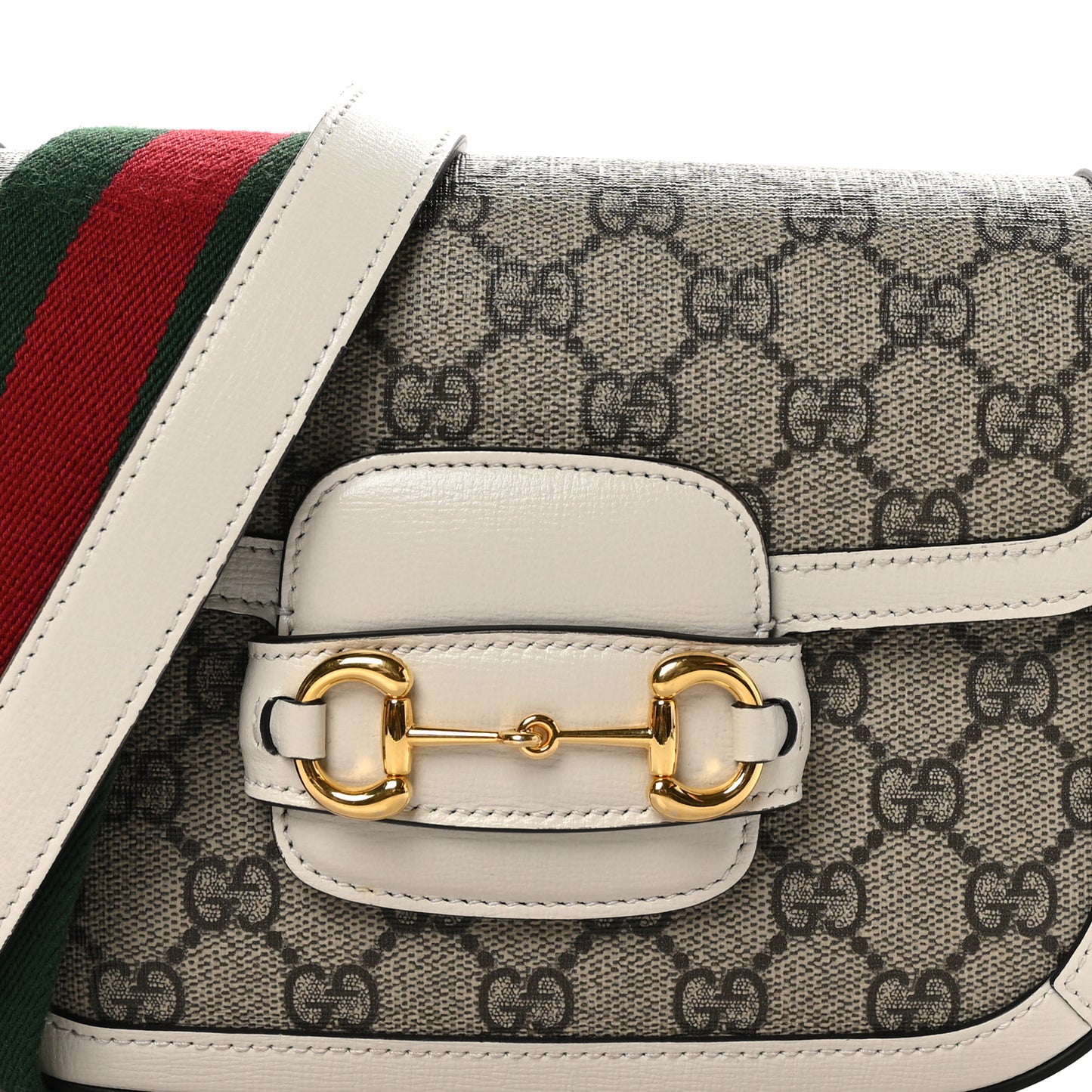 GG Supreme Monogram Web Mini Horsebit 1955 Shoulder Bag Beige Mystic White