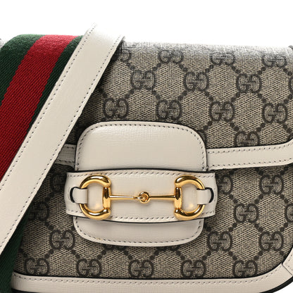 Gucci GG Supreme Monogram Web Mini Horsebit 1955 Shoulder Bag Beige Mystic White 8 of 10