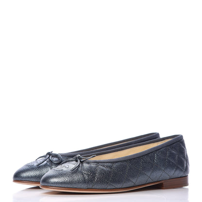 Chanel Metallic Caviar Quilted Cap Toe Ballerina Flats 36.5 Anthracite 3 of 9