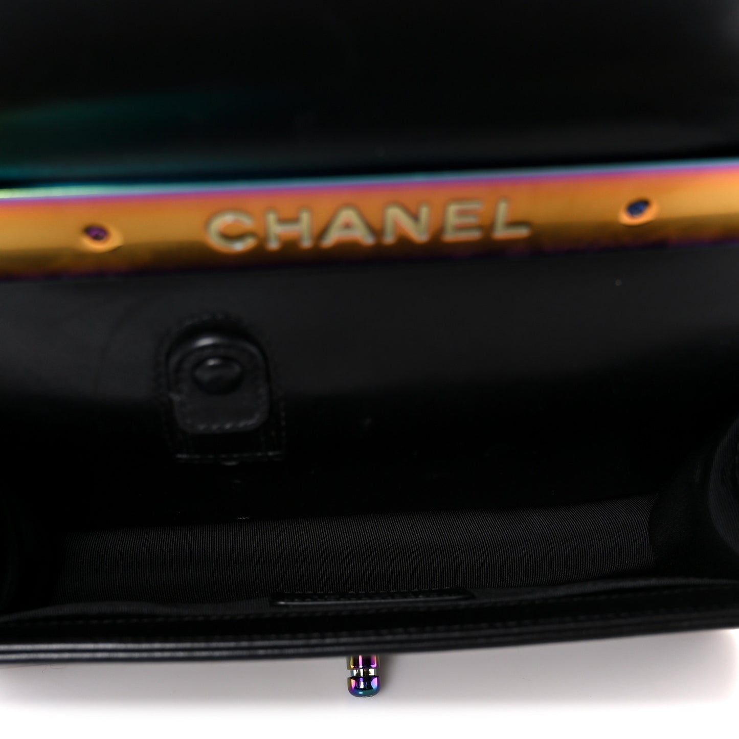Lambskin LED Iridescent Metal Medium Boy Flap Black Multicolor