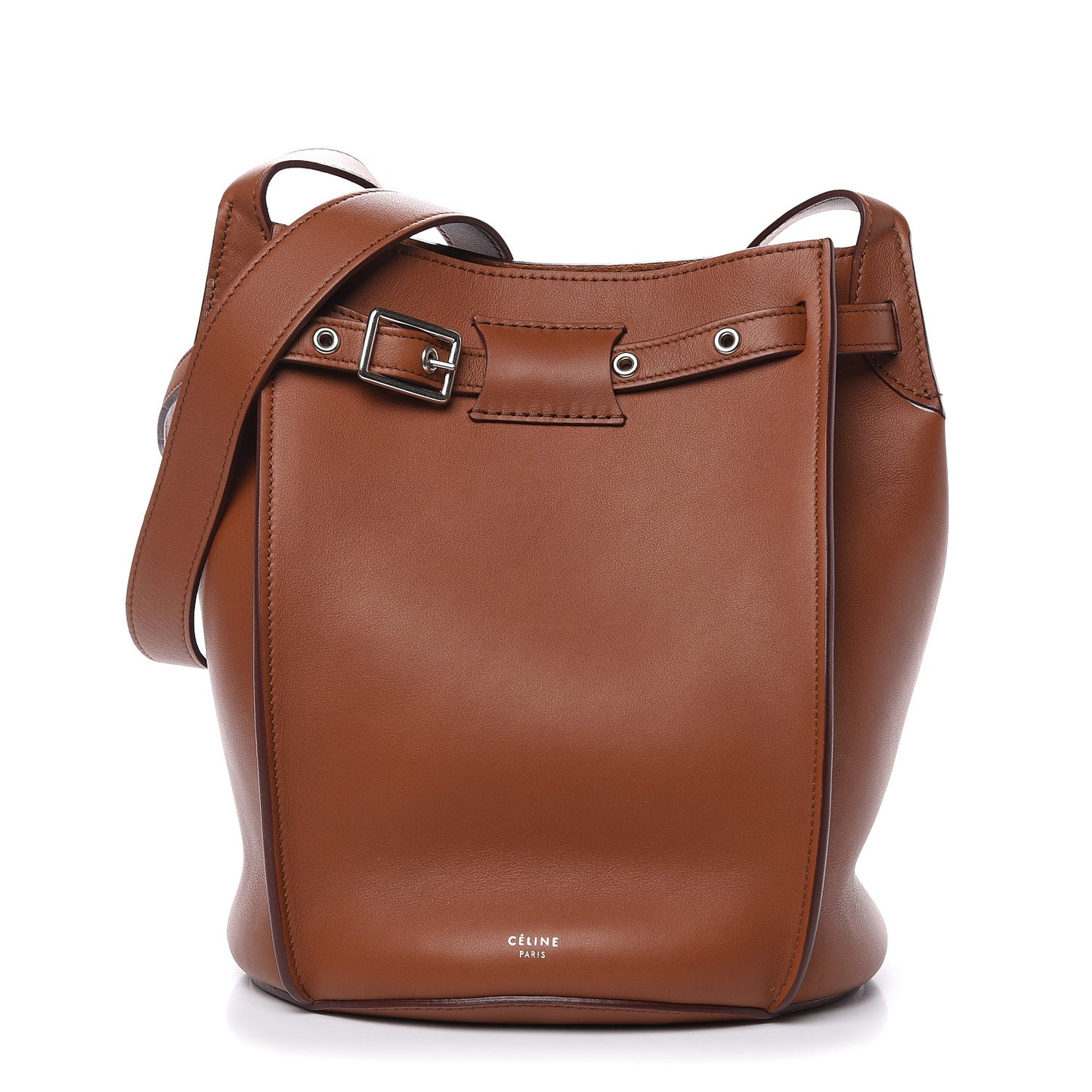 Smooth Calfskin Long Strap Big Bucket Bag Tan
