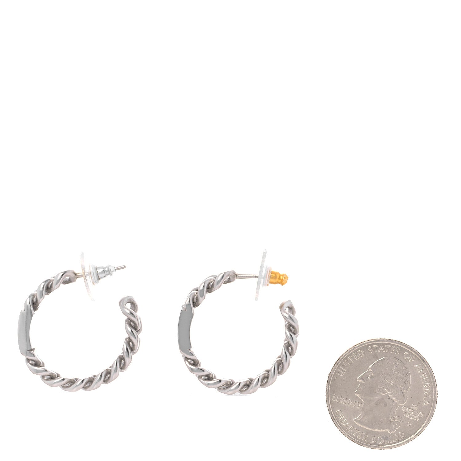 Chanel CC Chain Square Hoop Earrings Silver 3 of 5