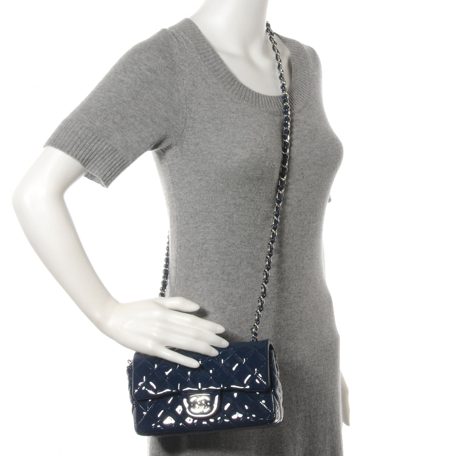 Chanel Patent Quilted Mini Flap Navy Blue 2 of 6