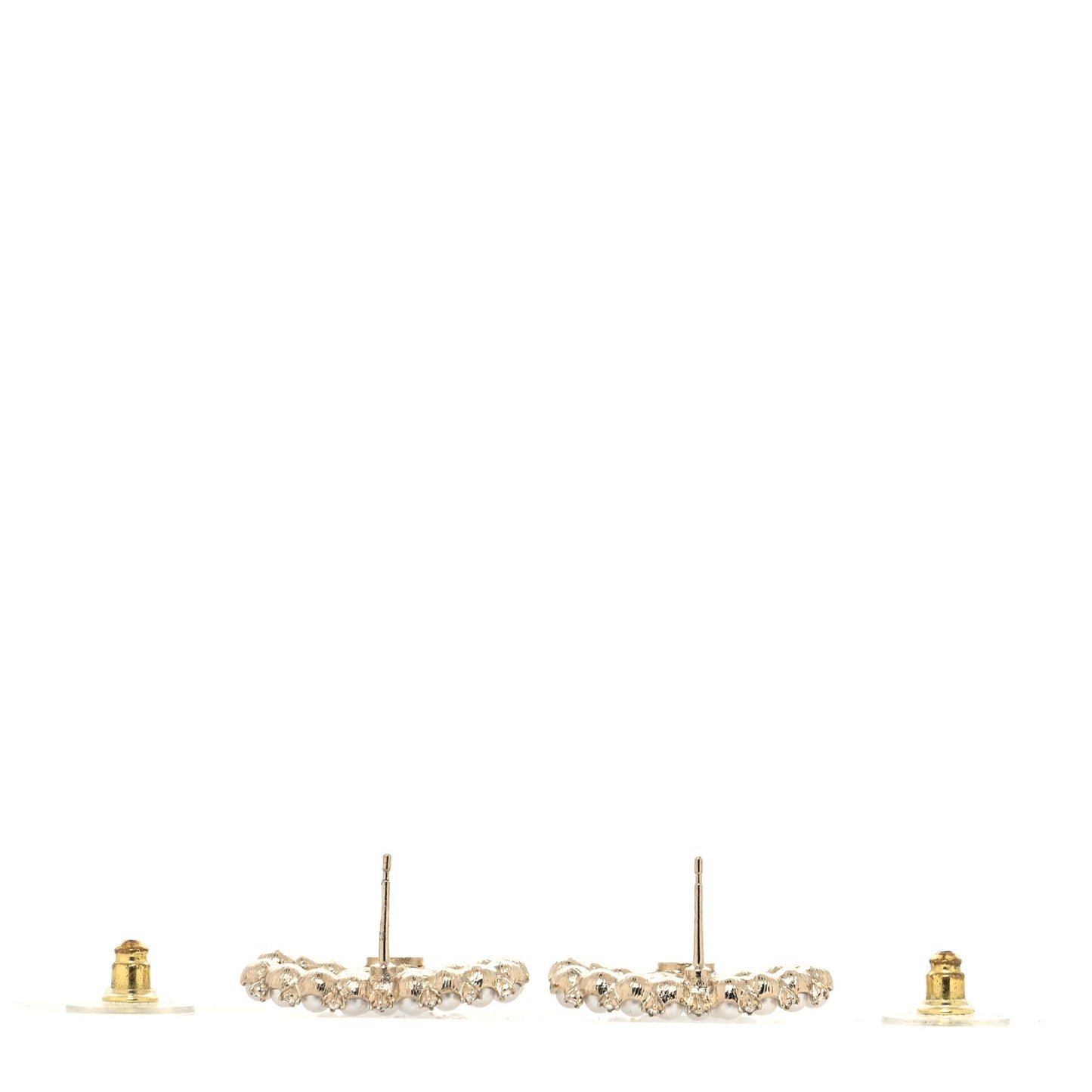Pearl Crystal CC Stud Earrings Gold