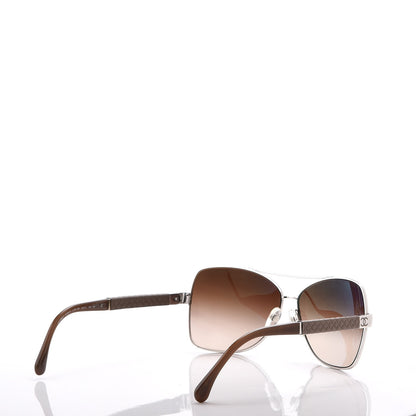 Chanel Lambskin Quilted CC Aviator Sunglasses 4196-Q Silver Taupe 4 of 7