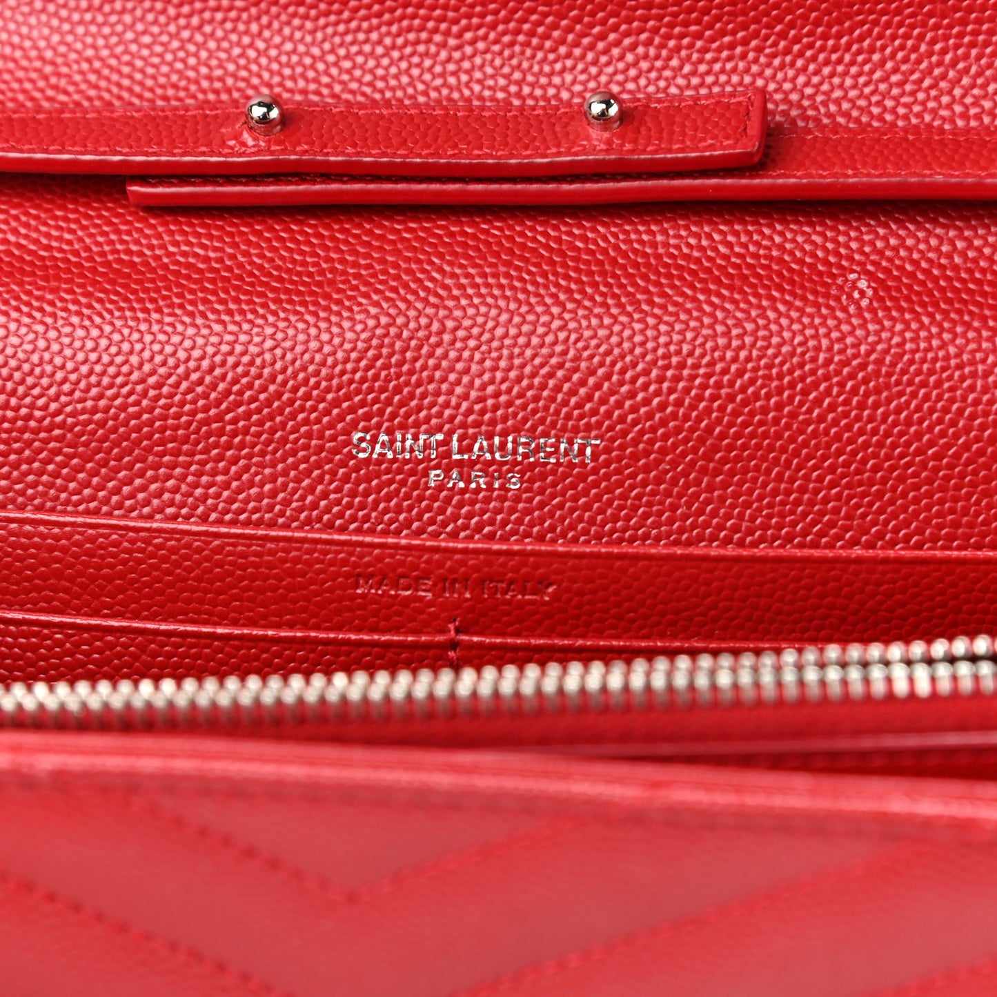 Grain De Poudre Matelasse Chevron Monogram Chain Wallet Rouge Eros