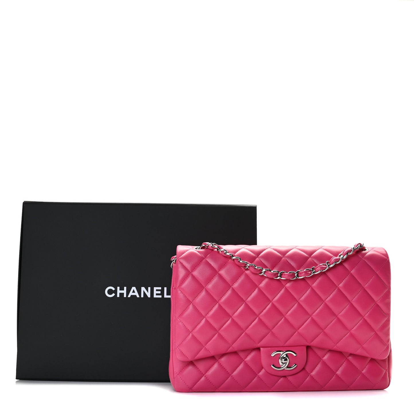 Lambskin Quilted Jumbo Double Flap Dark Pink