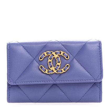 Chanel Goatskin Quilted Chanel 19 Small Flap Wallet Purple 1 of 8