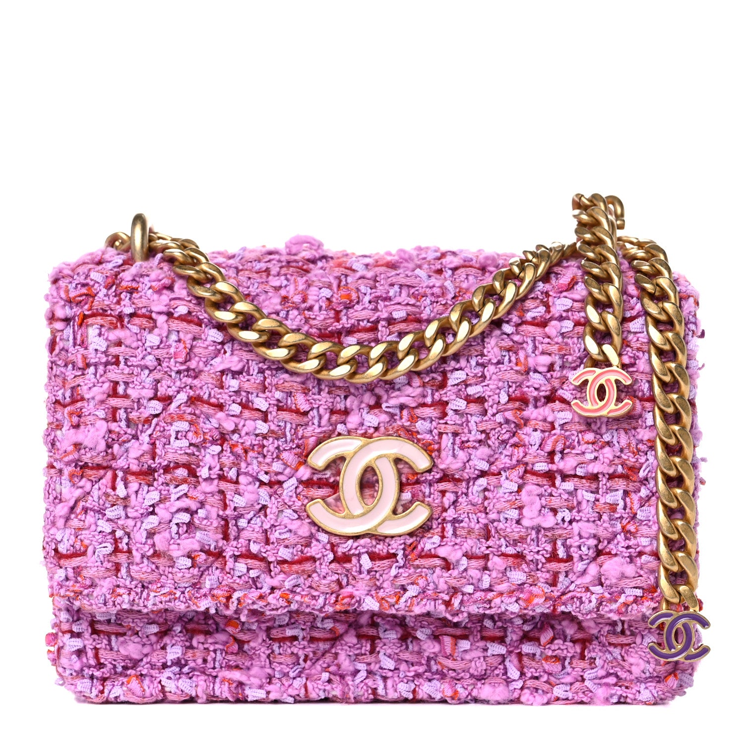 Chanel Tweed Enamel Quilted Pending CC Mini Wallet On Chain WOC Pink Purple 1 of 11