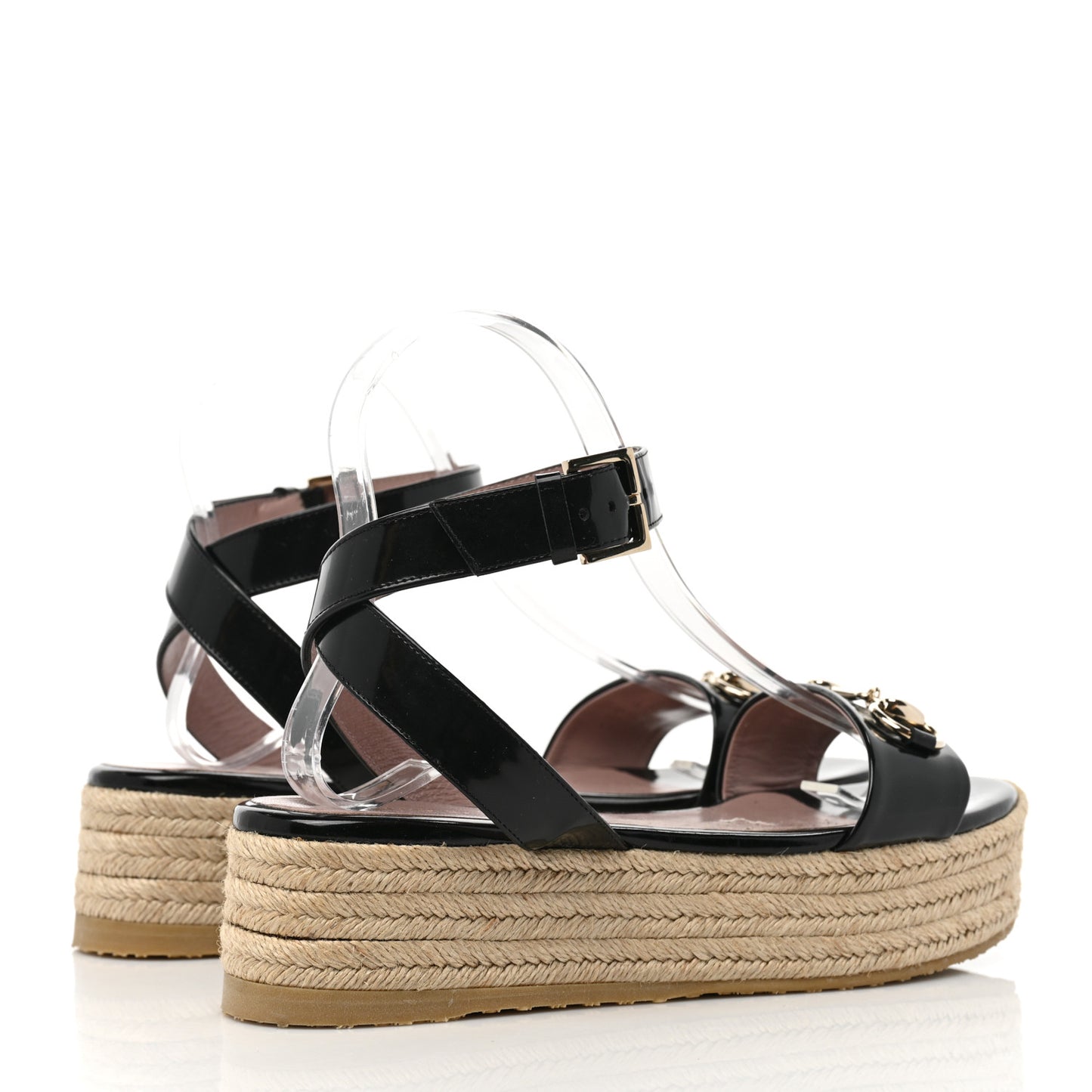 Patent Horsebit Espadrille Sandals 37 Black