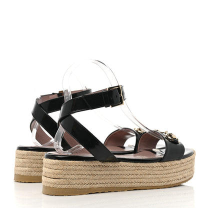 Gucci Patent Horsebit Espadrille Sandals 37 Black 4 of 9