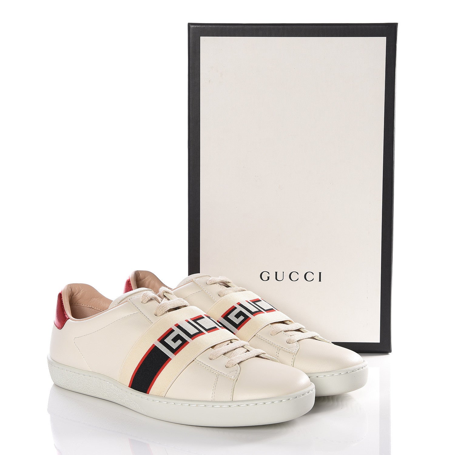 Gucci Calfskin Stripe Womens New Ace Sneakers 36.5 New Mystic White Ecru Red Flame 12 of 12