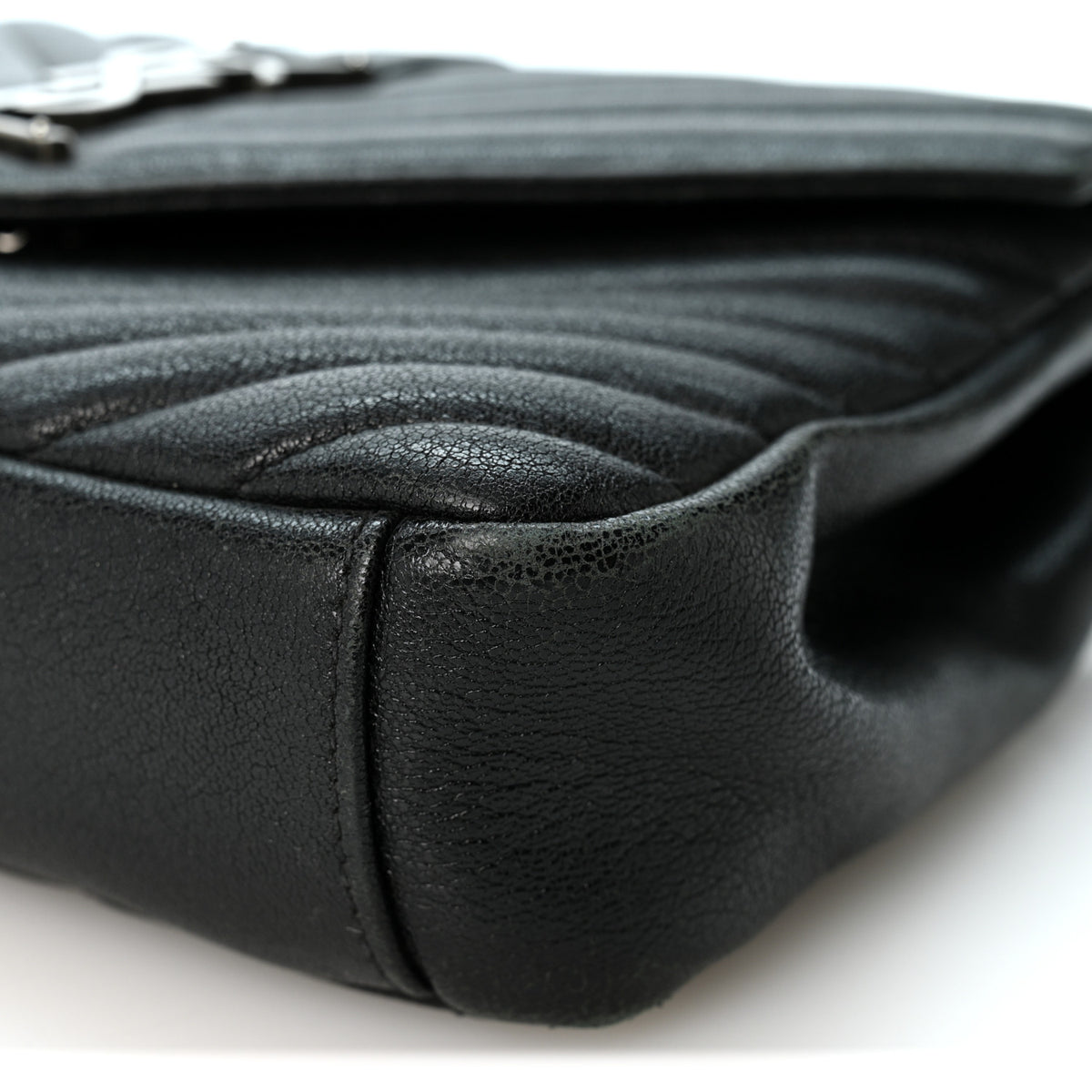 Saint Laurent Sheepskin Matelasse Chevron Monogram Medium College Bag Black 9 of 10