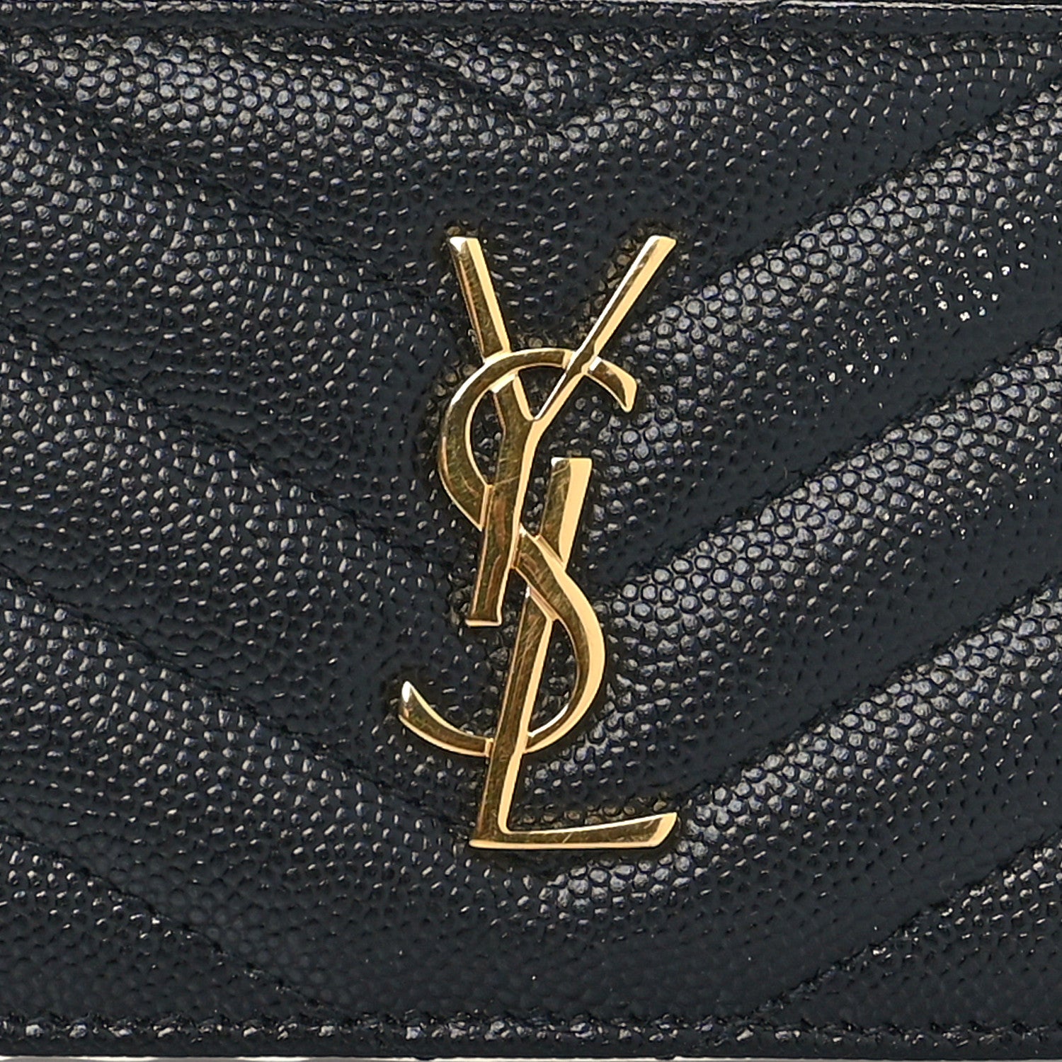 Saint Laurent Grain De Poudre Matelasse Chevron Monogram Fragments Zippered Card Case Black 8 of 9